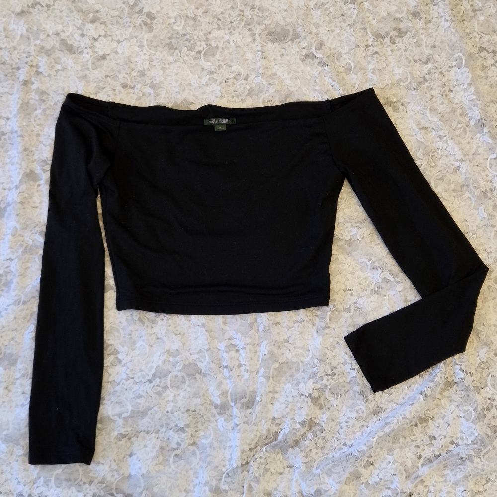 Wild Fable Black Off The Shoulder Knit Long Sleeve Cropped Top- Size Small